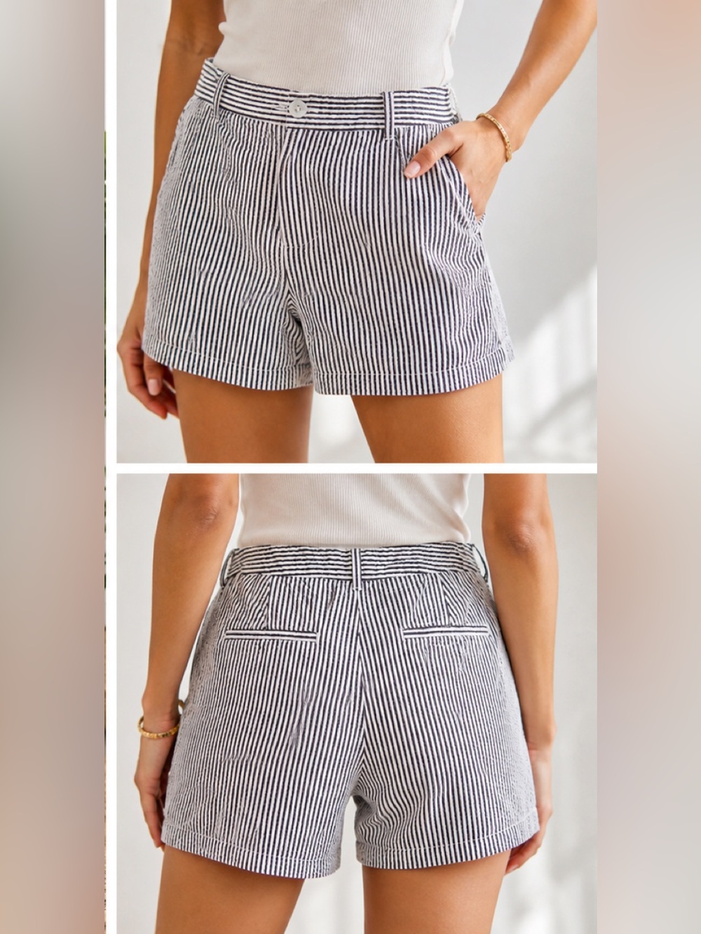 Anthropology Crown & Ivy Women’s Navy Stripe Cotton Shorts - Picture 3 of 8